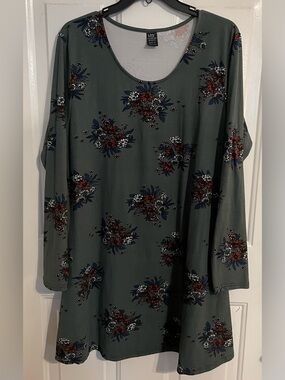 Lily Olive Green Floral Scoop Neck Midi/Skater Dress